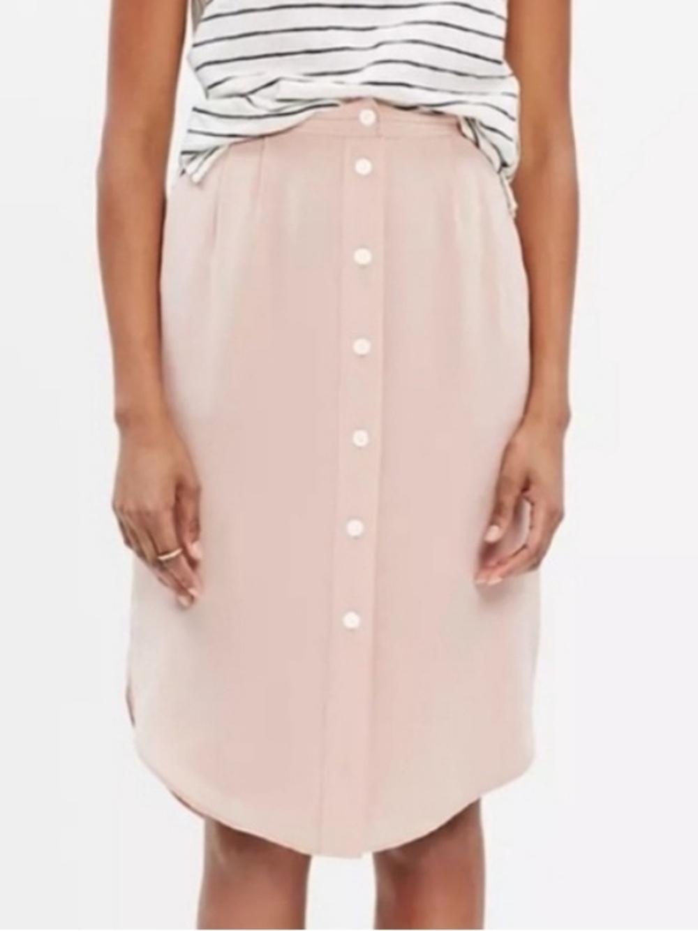 Madewell Silk Button-Front Blush Midi Skirt